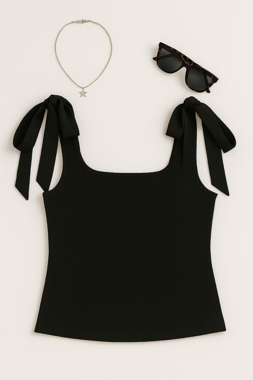 top de lazos en hombro color negro top de lazos en hombro color negro