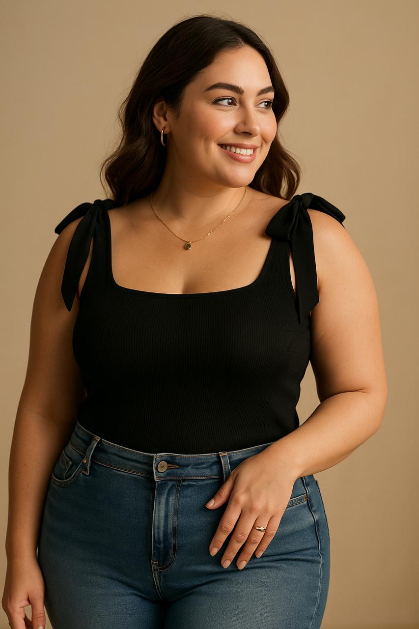 top de lazos en hombro color negro top de lazos en hombro color negro